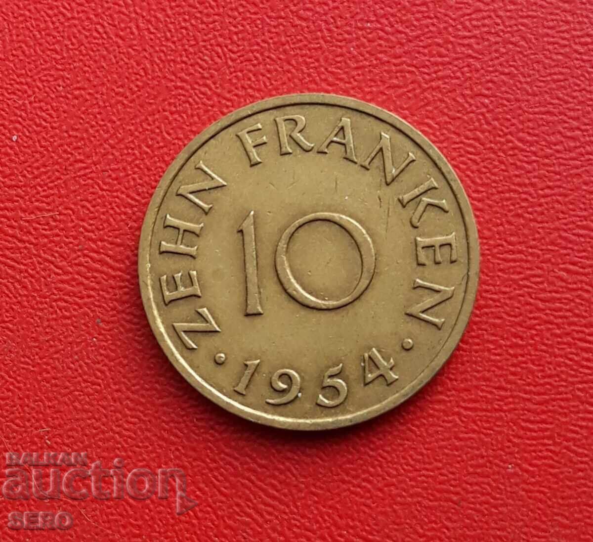 Germania-Saarland/ocupație franceză/-10 franci 1954