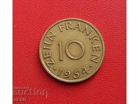 Germania-Saarland/ocupație franceză/-10 franci 1954
