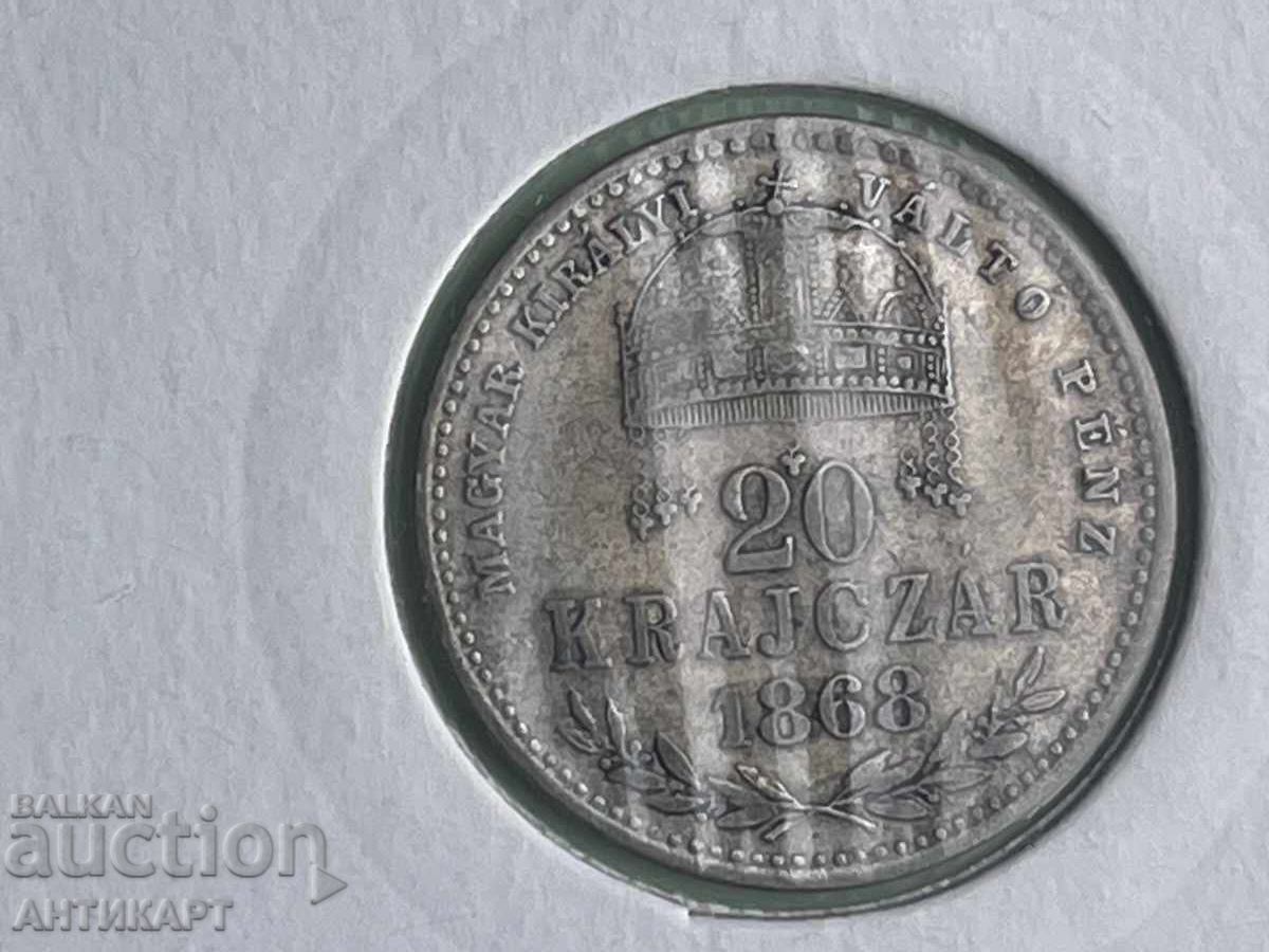 monedă de argint Ungaria Austria 20 krajczar kreuzer 1868 cu preț € 49.00 | 95.84 BGN