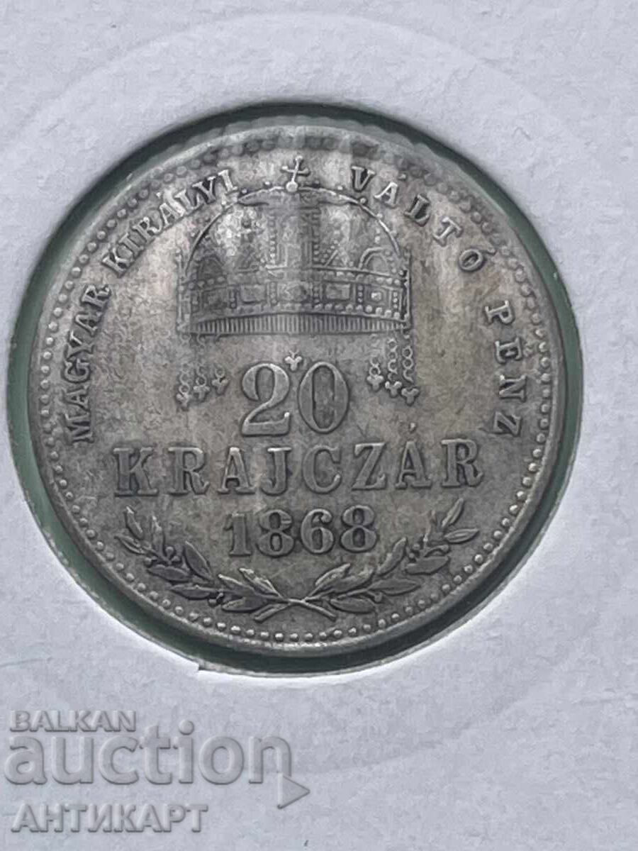 monedă de argint Ungaria Austria 20 krajczar kreuzer 1868