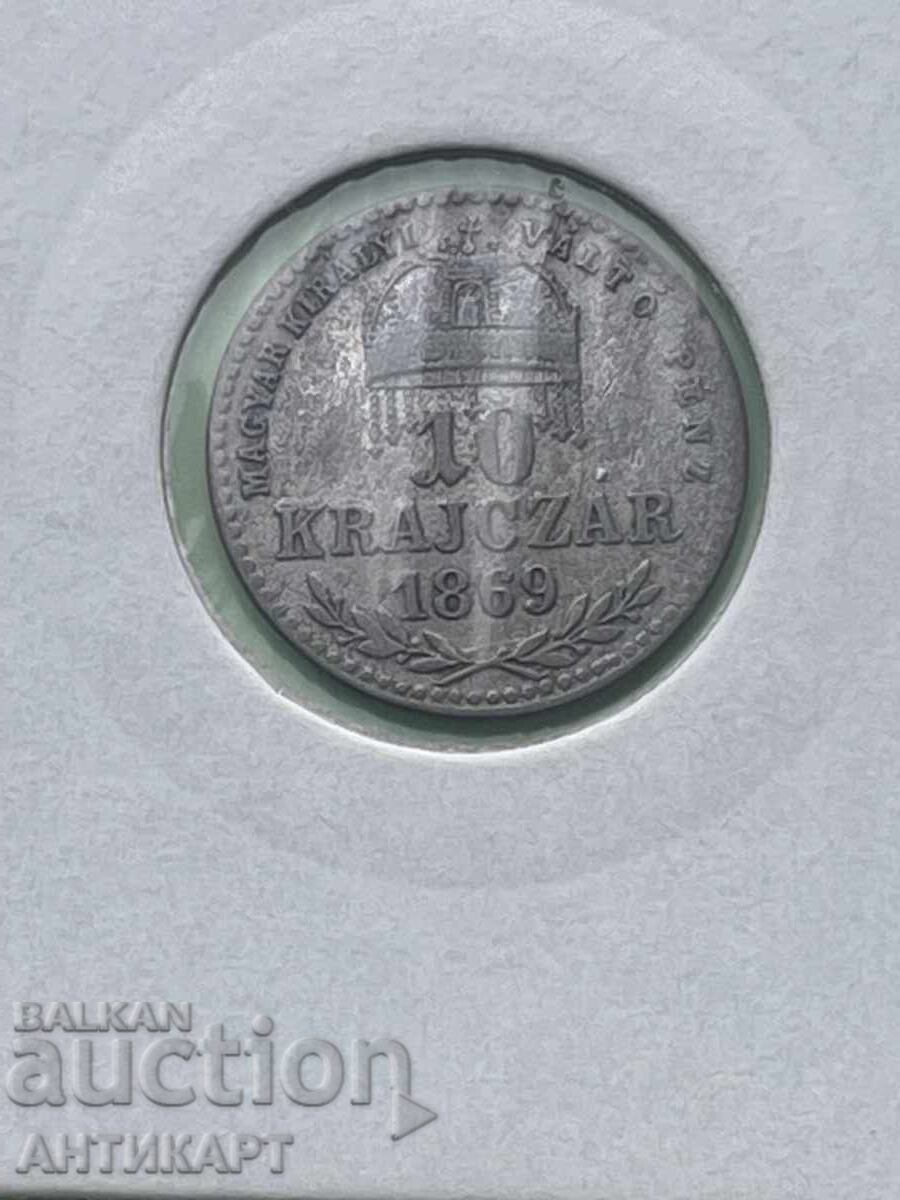 monedă de argint Ungaria Austria 10 krajczar kreuzer 1869 cu preț € 11.00 | 21.51 BGN