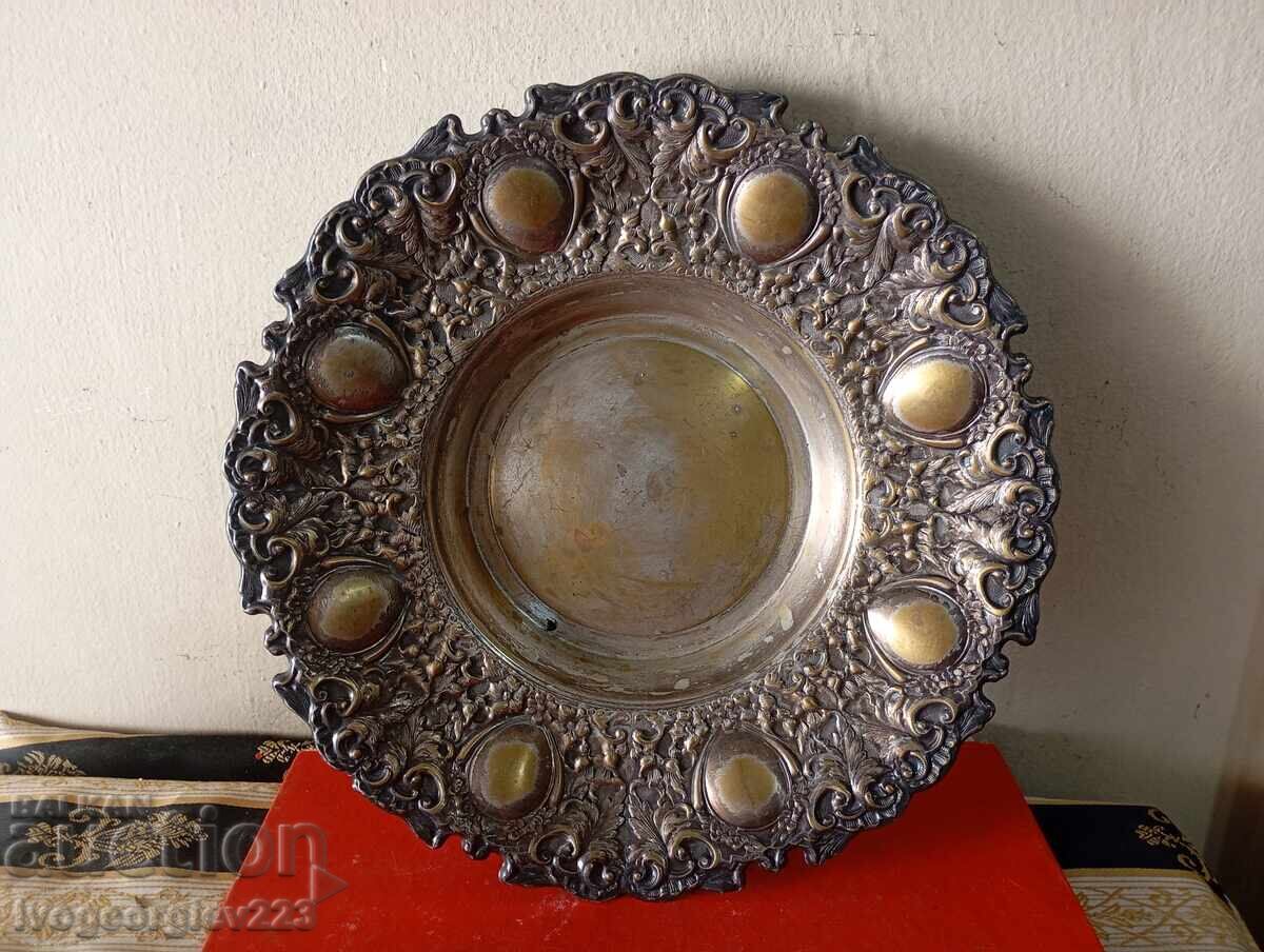 Fructieră argintată, bol, coș Art Deco