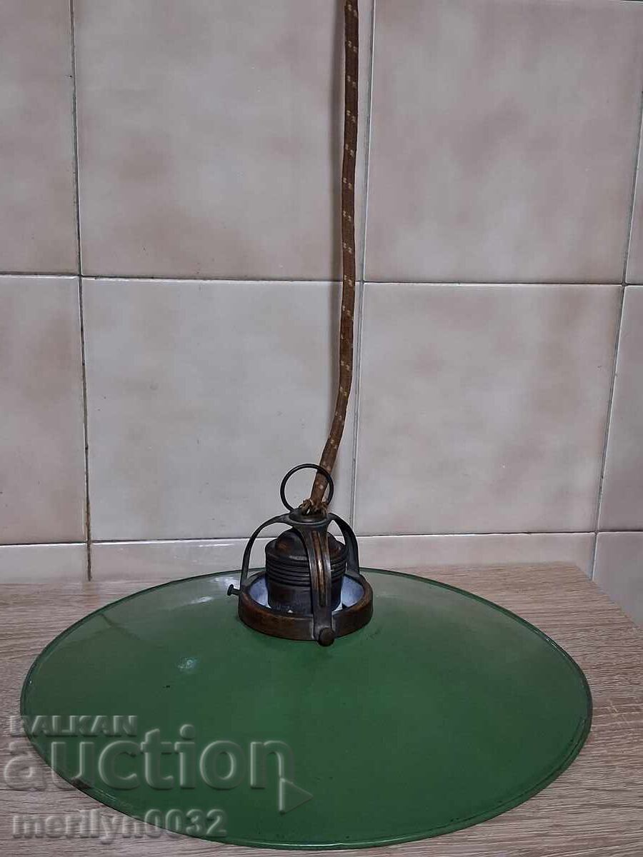Lampă electrică veche din anii '20 cu reflector emailat - 6