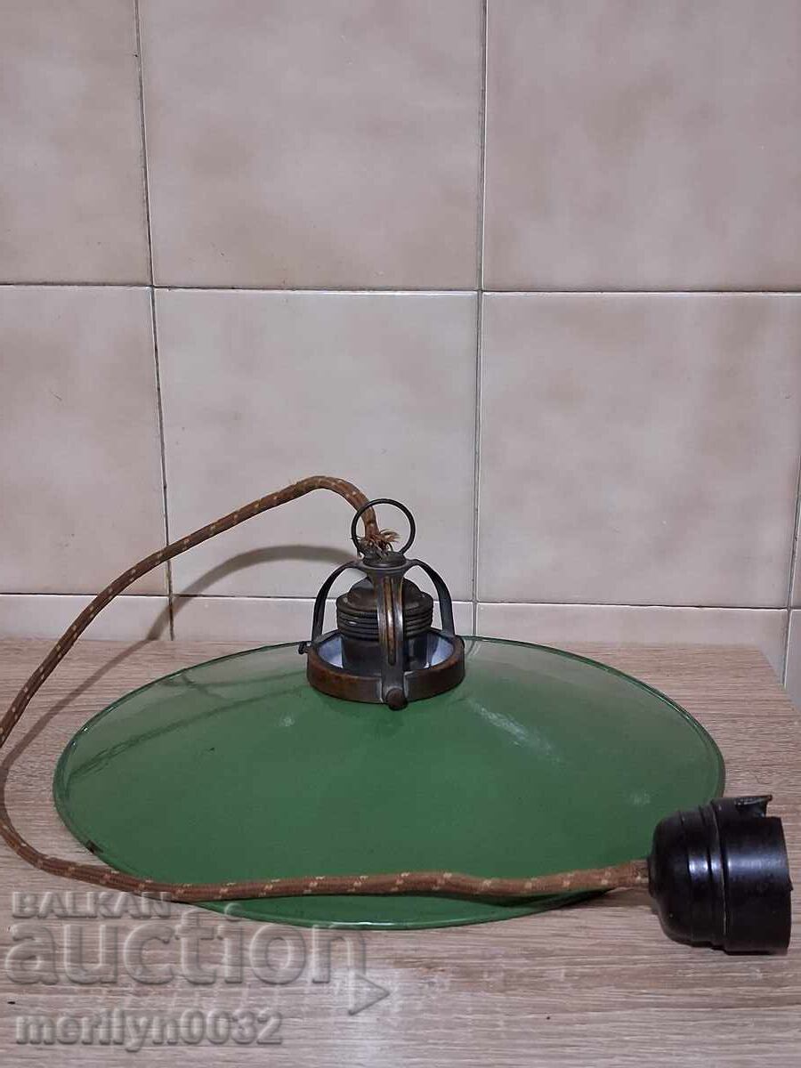 Lampă electrică veche din anii '20 cu reflector emailat - 7