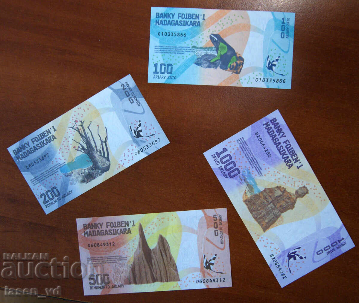 100, 200, 500 și 1000 ariary, Madagascar, 2017