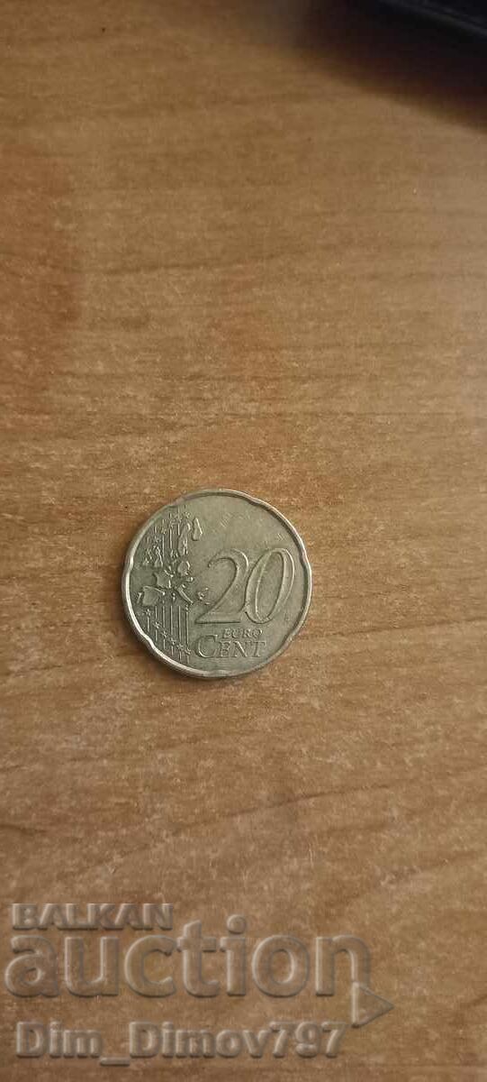 20 euro cents 1999 with price € 100.00 | 195.58 BGN
