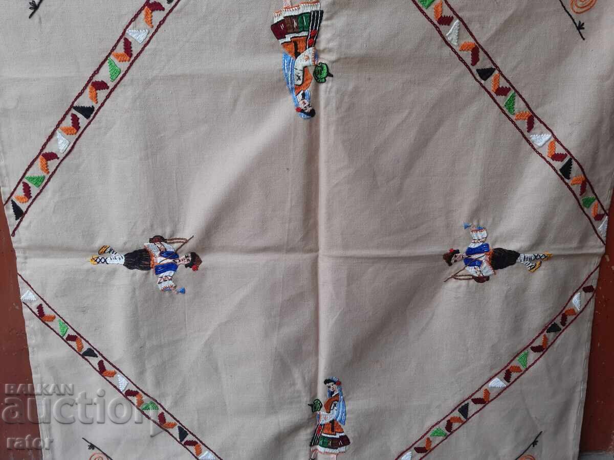Auction  Embroidered square tablecloth with folk costumes