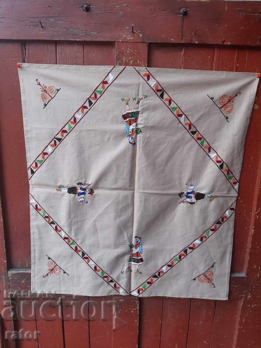 Embroidered square tablecloth with folk costumes