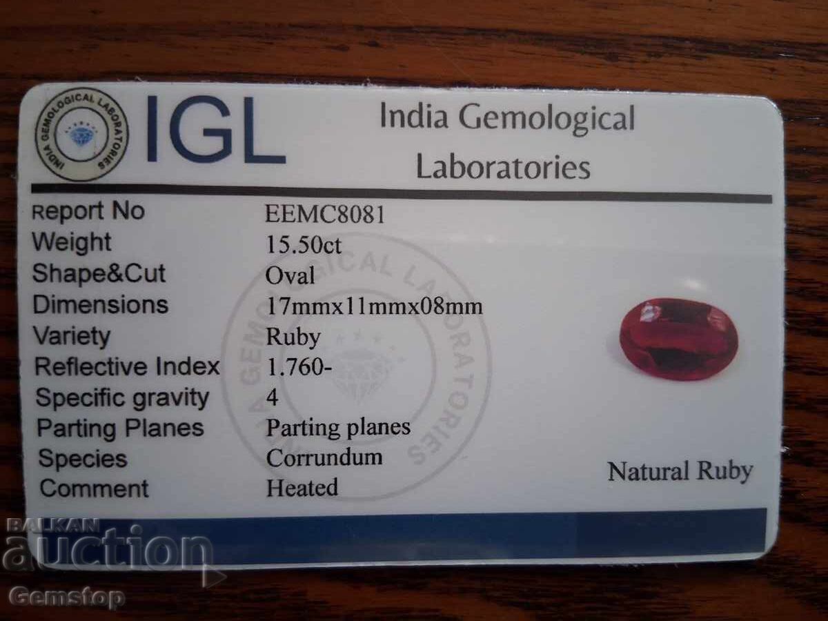 Licitatie! 15.50 ct. rubin natural oval, cert. IGL de la 1 ct! - 6