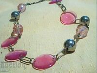 Beautiful necklace of large rose quartz and gold crystals