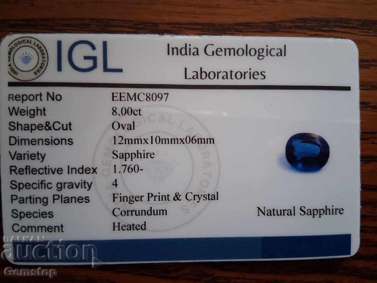Fără preț de rezervă! 8.00 ct. safir natural oval, certificat IGL, de la 1 leu! - 5