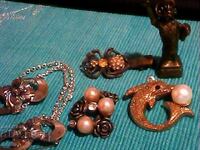 Beautiful silver-plated and gold-plated brooches, ladybugs