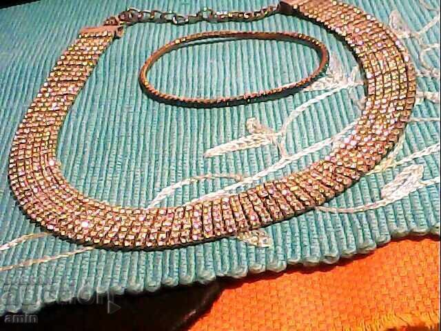 Old beautiful necklace and bracelet with crystals