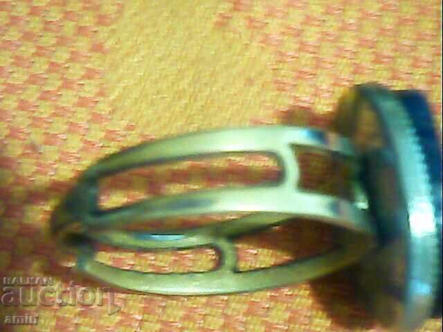 Inel vechi placat cu argint și aur, cu piatră naturală mare - 5