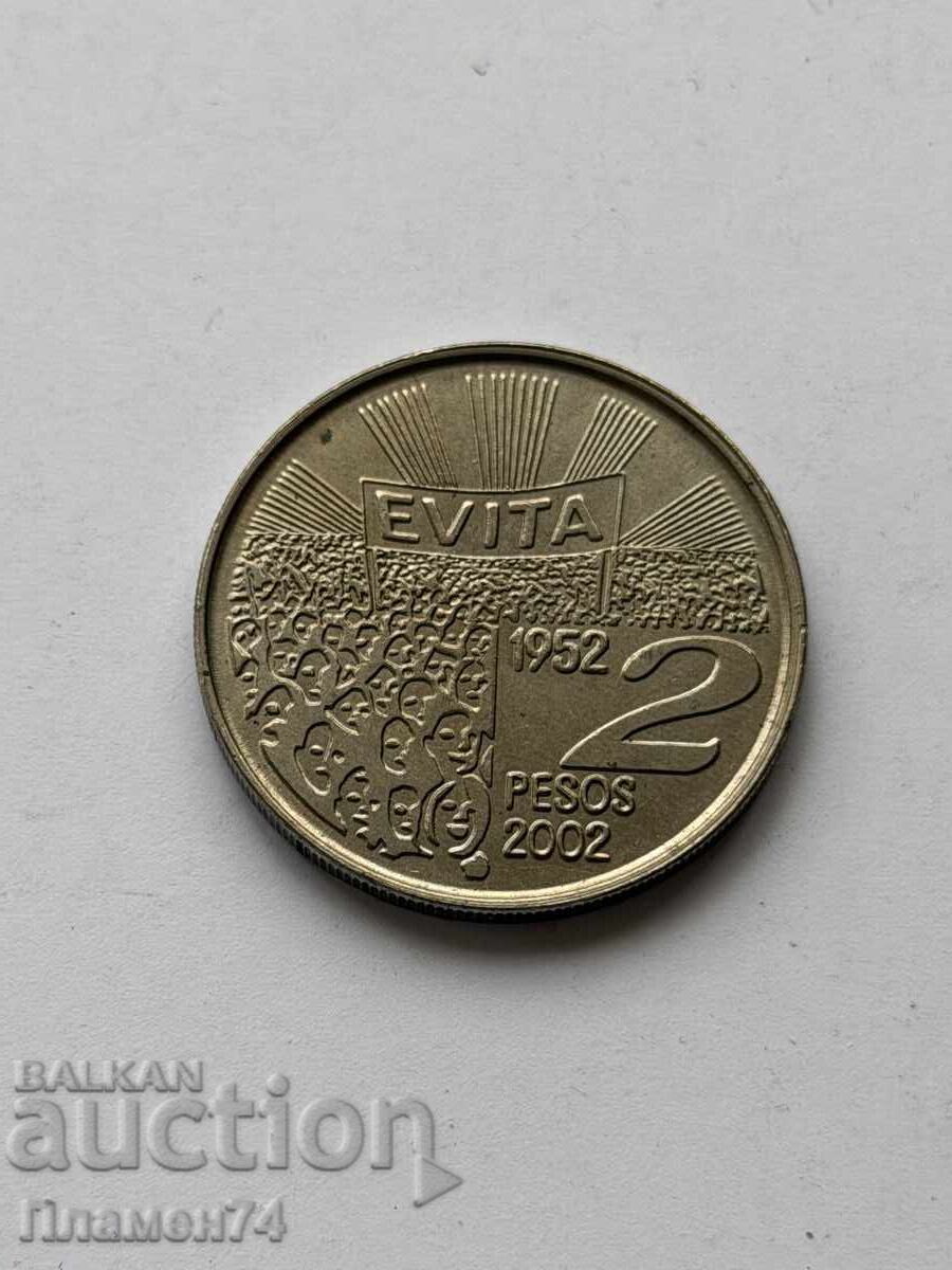 2 πέσος 2002 Αργεντινή Μαρία Εύα Ντουάρτε ντε Περόν