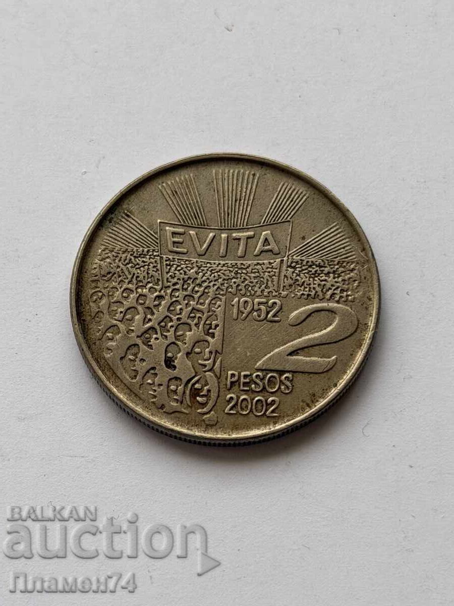 2 πέσος 2002 Αργεντινή Μαρία Εύα Ντουάρτε ντε Περόν