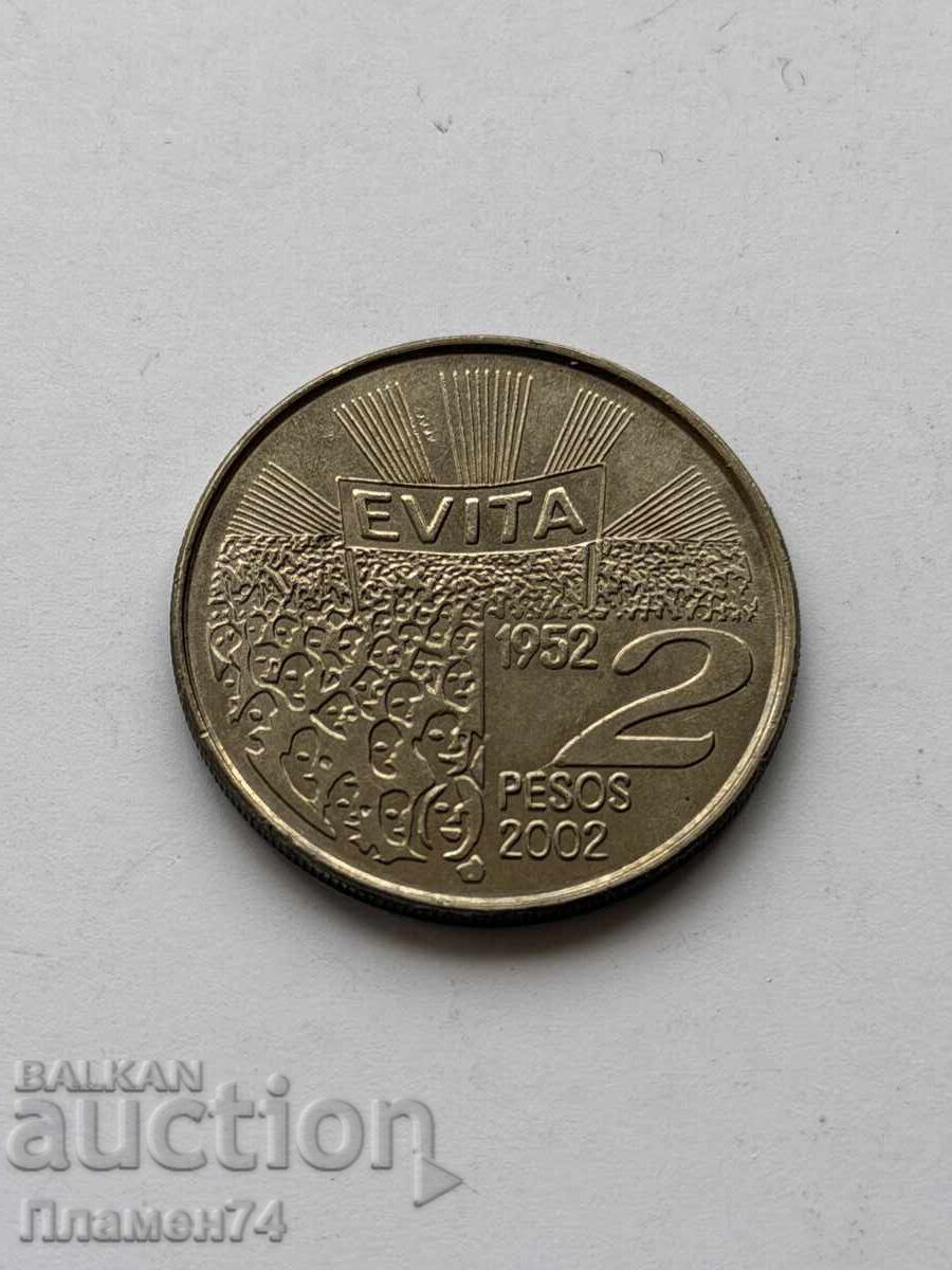 2 pesos 2002 Argentina Maria Eva Duarte de Perón