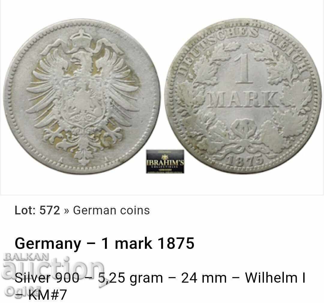 Licitație Monedă veche de argint din Germania 1 Marcă 1875
