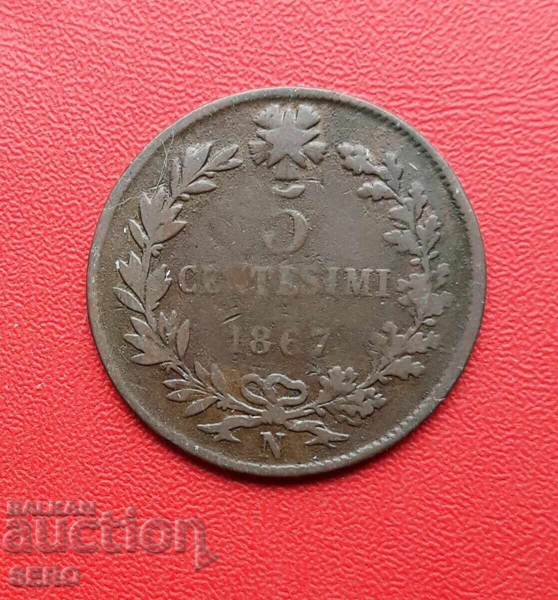 Italia-5 cenți 1867 N-Napoli