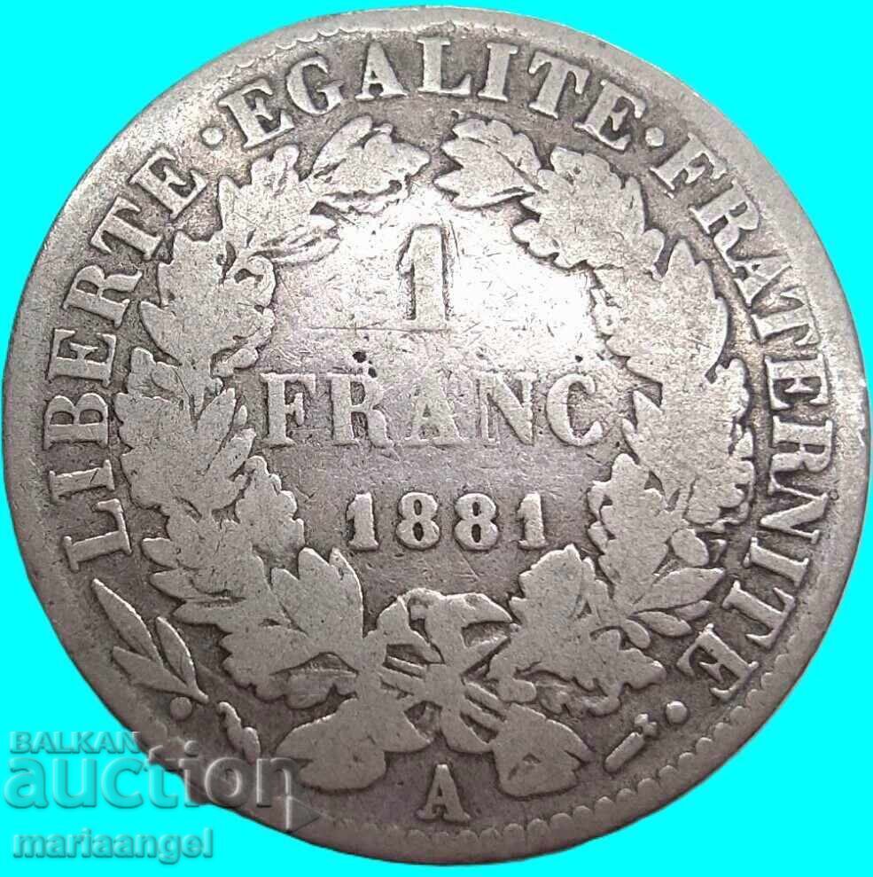 Livrarea Franța 1 franc 1881 Marianne argint - destul de rar