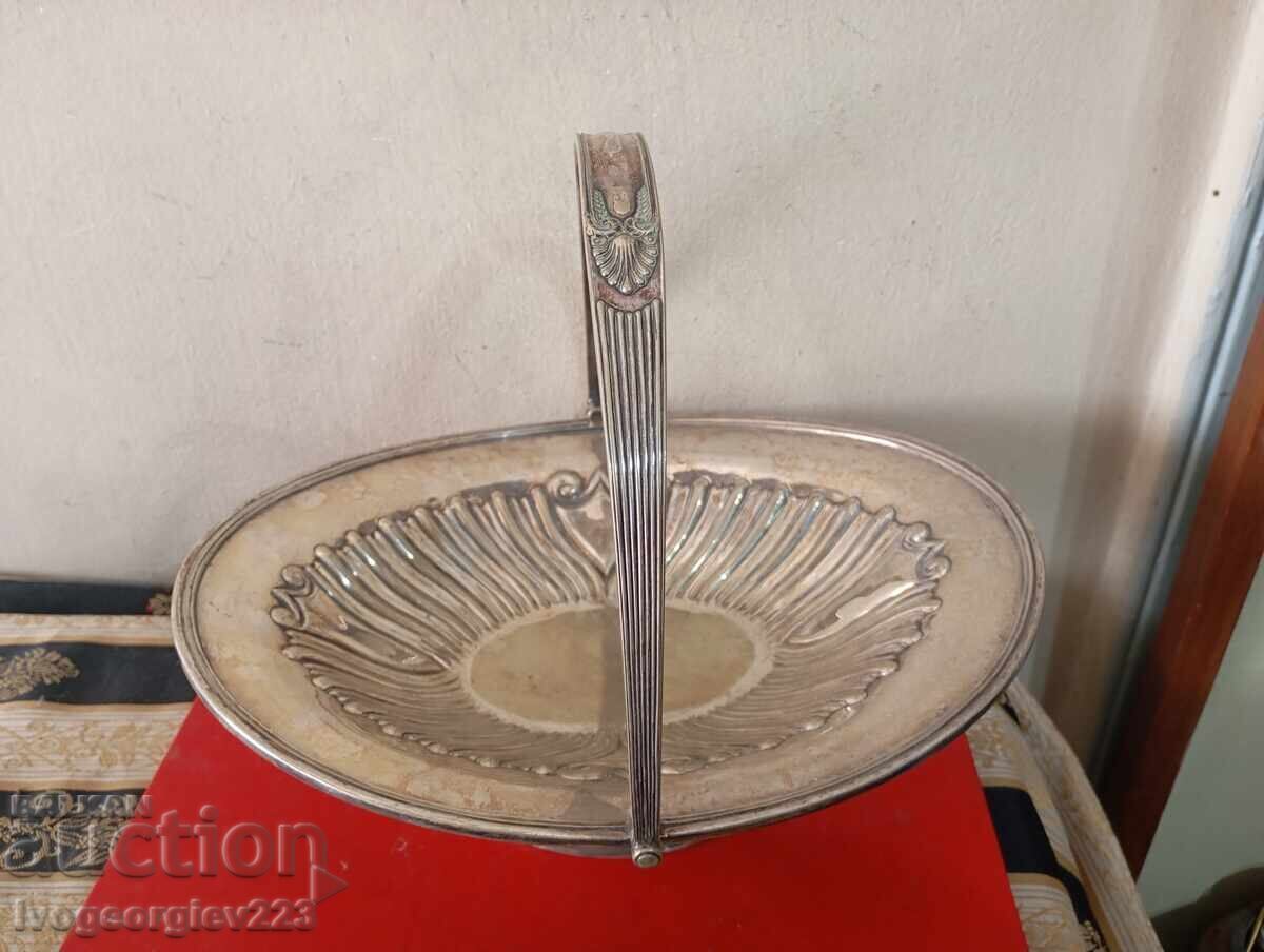 Fructieră, bol, coșuleț argintat, Art Nouveau
