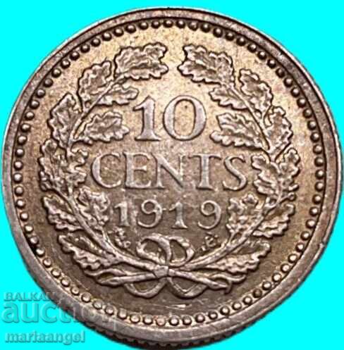 Аукцион 10 цента 1919 Нидерландия кралица Вилхелмина Патина