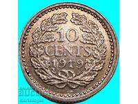10 цента 1919 Нидерландия кралица Вилхелмина Патина