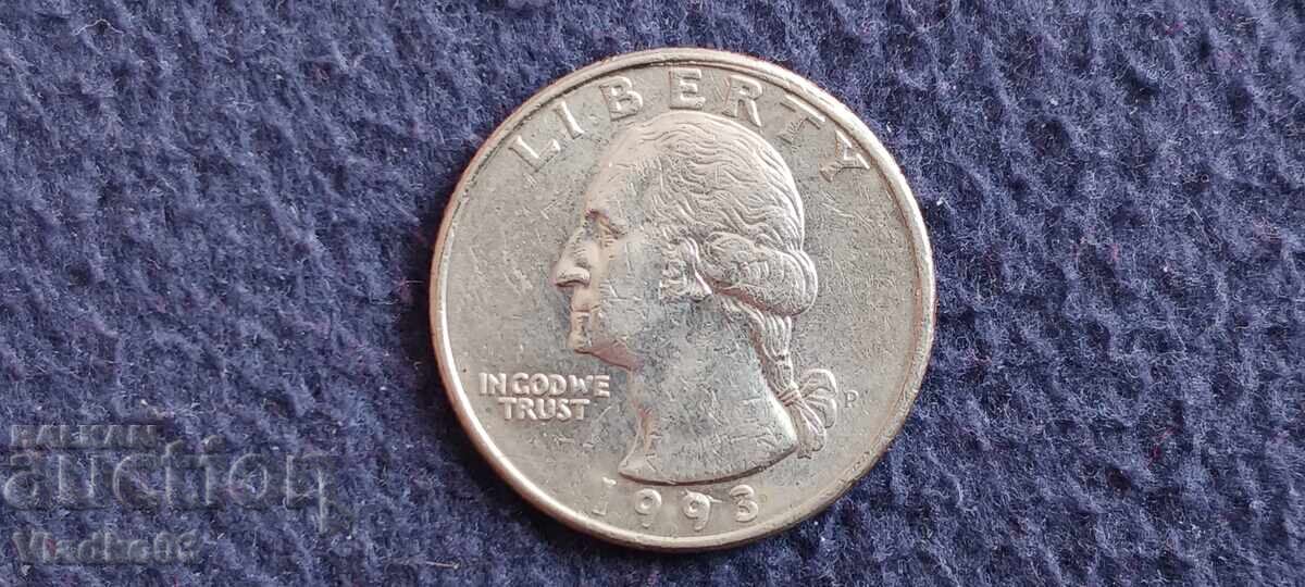 SUA 1/4 dolar 1993 cu preț € 0.24 | 0.47 BGN