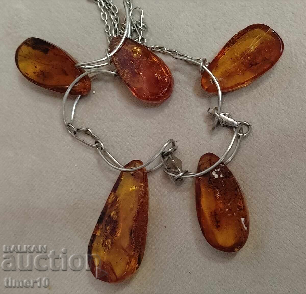 Licitație Colier din argint cu chihlimbar baltic natural