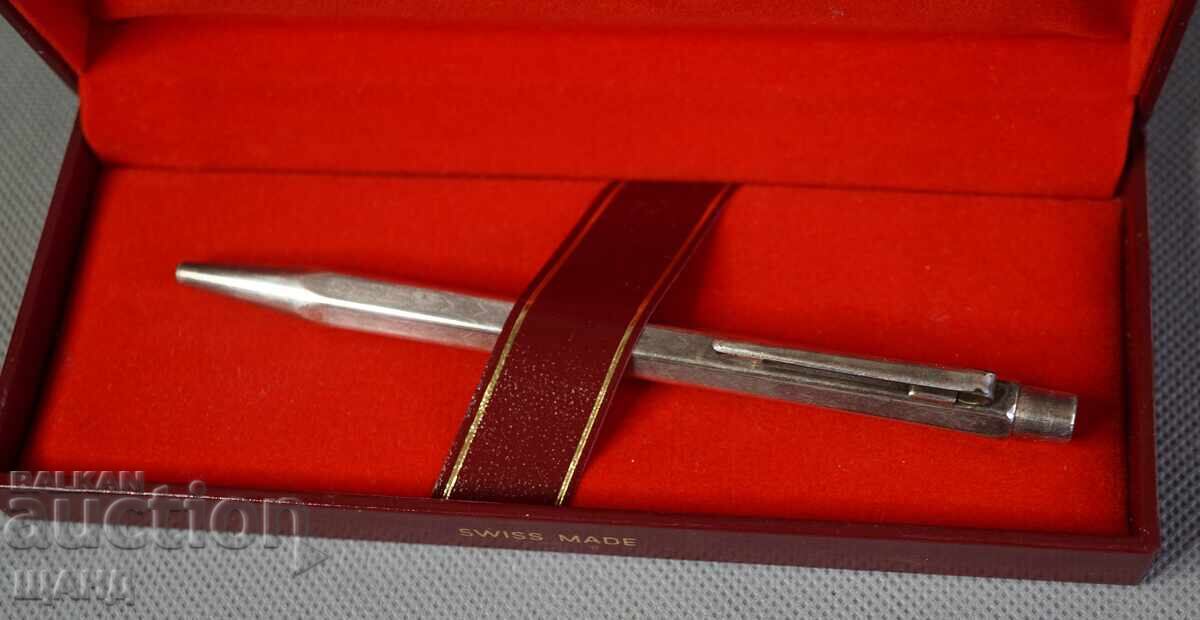 Δημοπρασία Παλιά επάργυρη αυτόματη πένα Caran D'Ache με κουτί