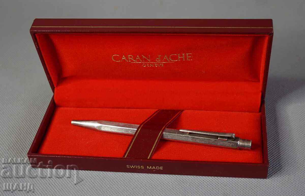Παλιά επάργυρη αυτόματη πένα Caran D'Ache με κουτί