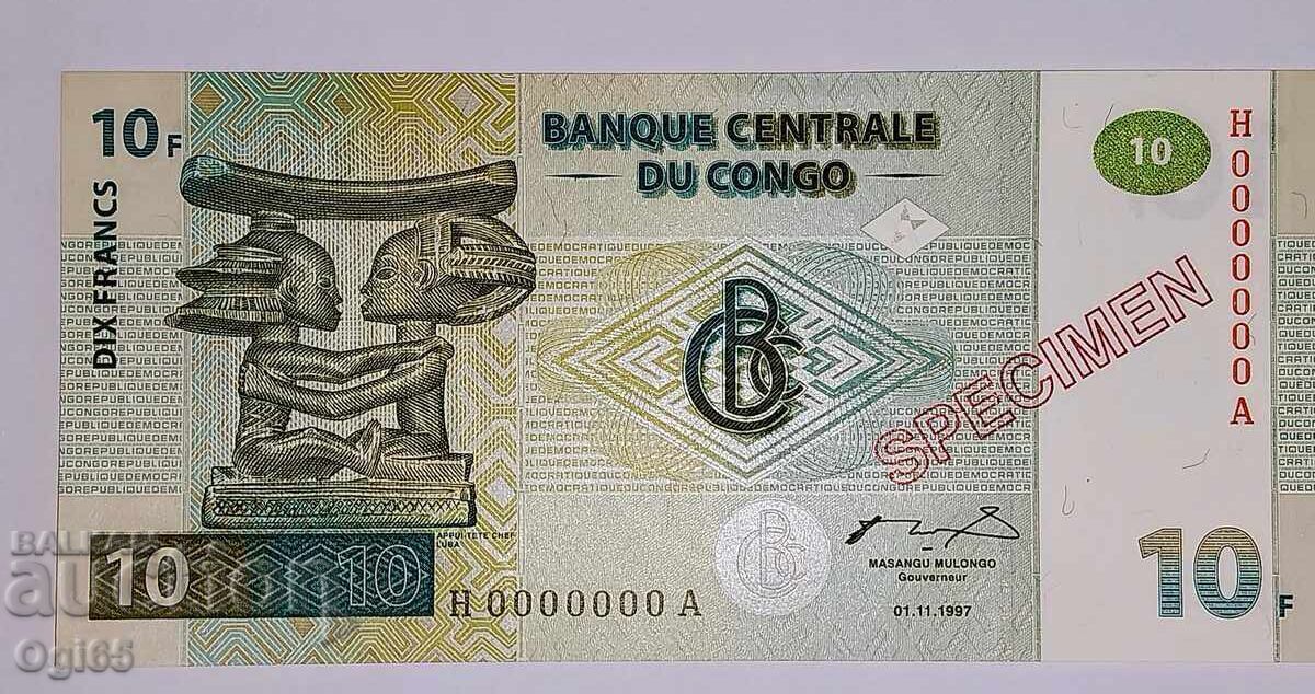 UNC. SPECIMEN. Bancnota din Republica Democratică Congo 10
