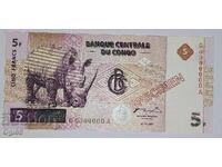 UNC. SPECIMEN. Banknote from the Democratic Republic of the Congo 5