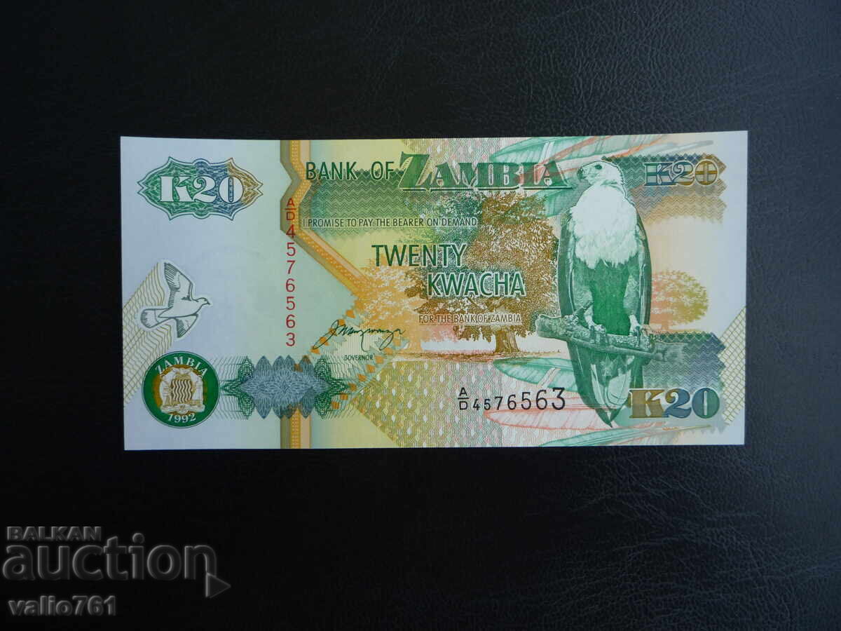 ZAMBIA 20 KWACHA 1992 NOU UNC