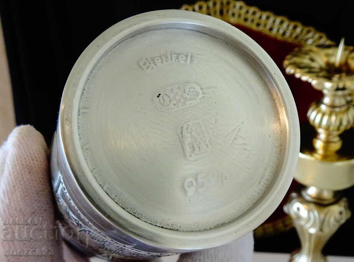 Cană din cositor 450 ml, cavaler, castel, steaguri - 6