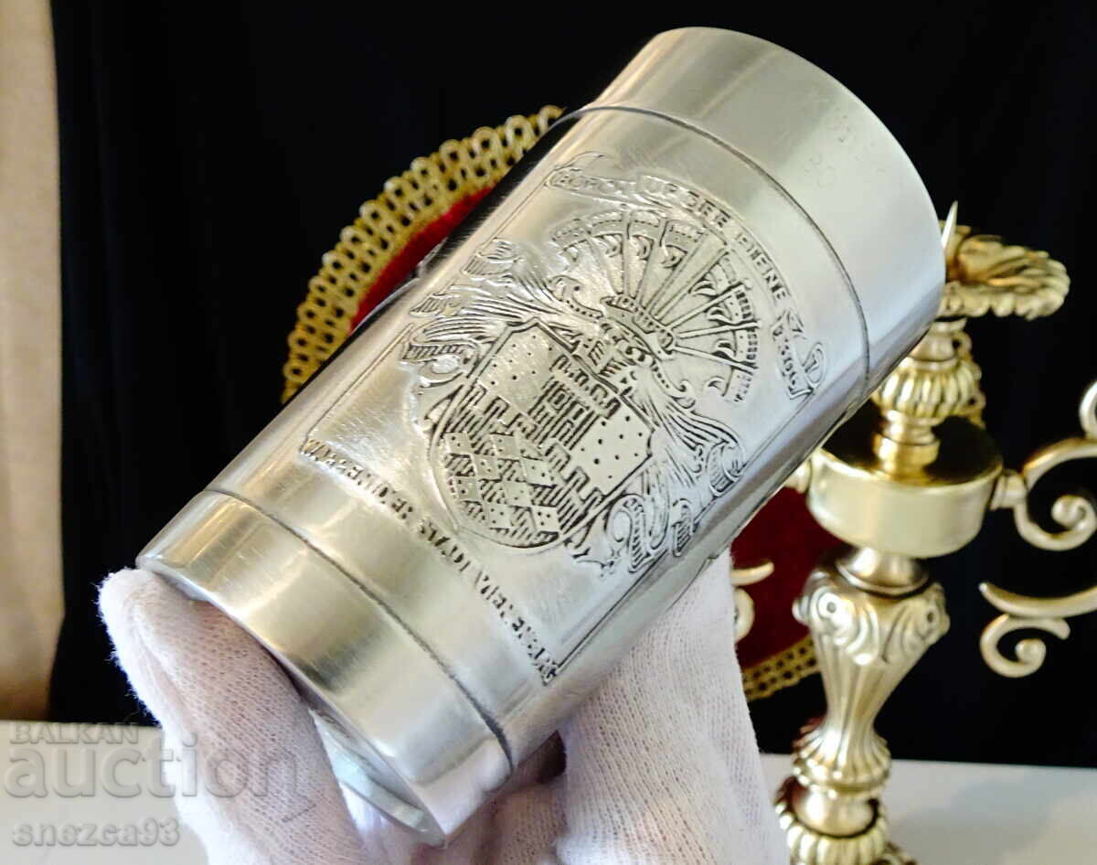 Cană din cositor 450 ml, cavaler, castel, steaguri - 7