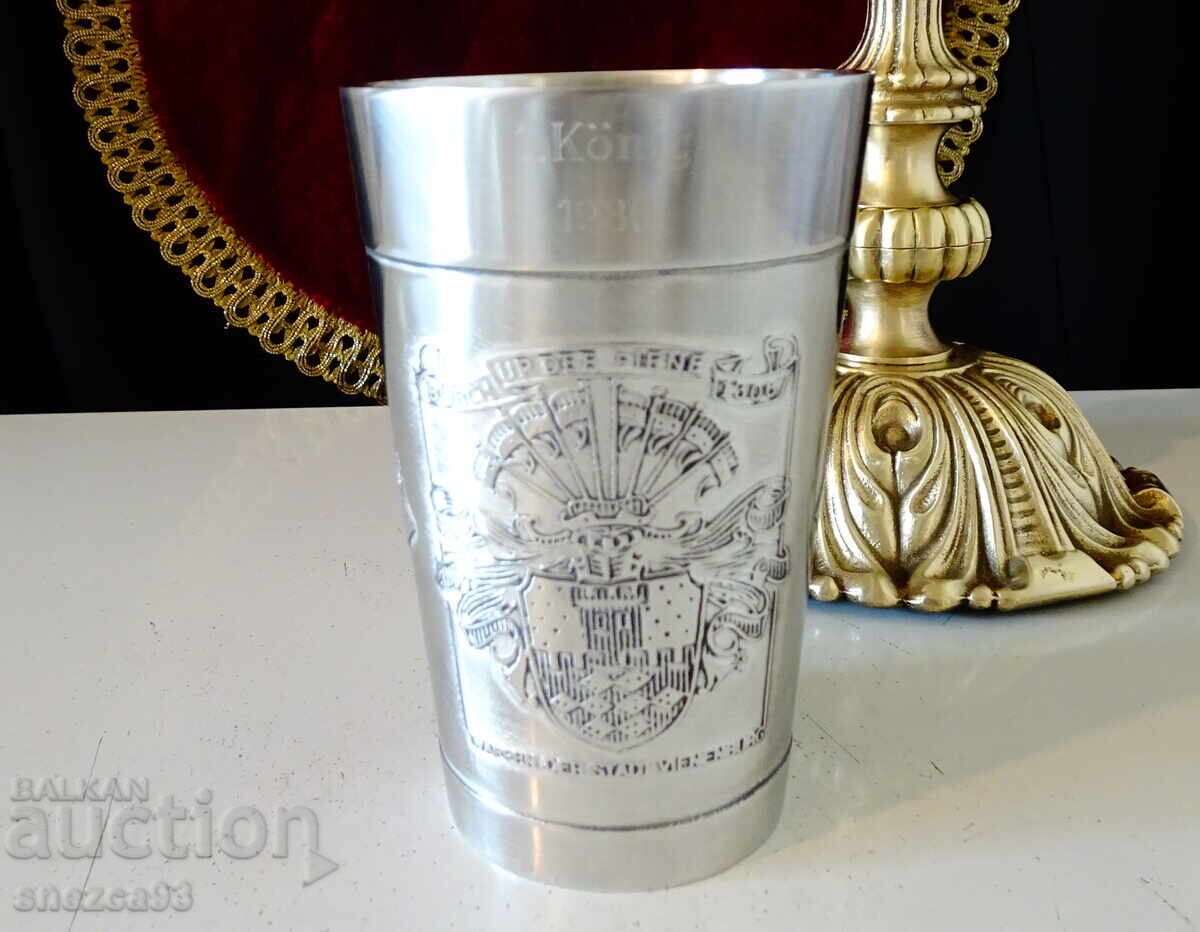 Cană din cositor 450 ml, cavaler, castel, steaguri