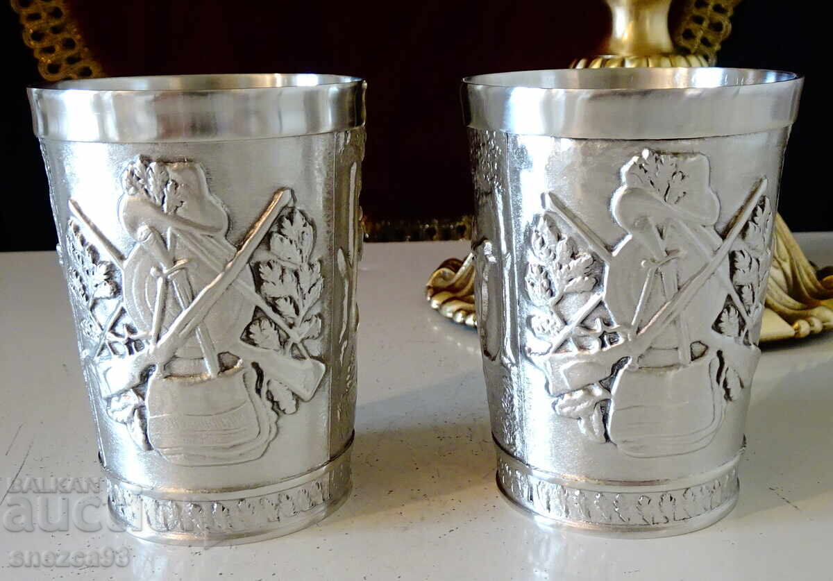 Pahare de vin din cositor, vânătoare, câine, cerb - 5