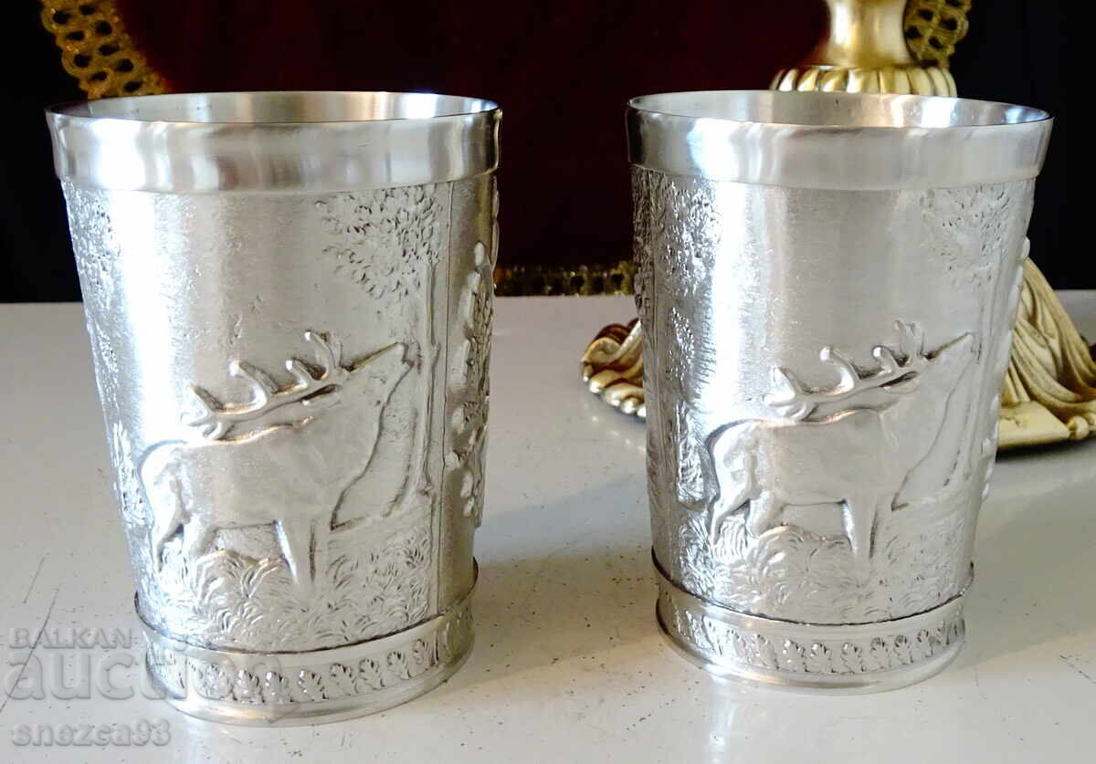 Pahare de vin din cositor, vânătoare, câine, cerb