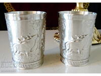 Pahare de vin din cositor, vânătoare, câine, cerb