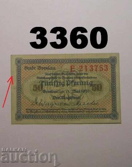 Breslau 50 pfennig 1920 Γερμανία Πολωνία