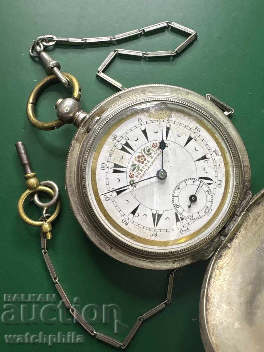 Сребърен джобен часовник Serpos Constantinople . Работи