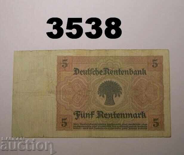 Germania 5 Rentenmark 1926 cu preț € 8.00 | 15.65 BGN