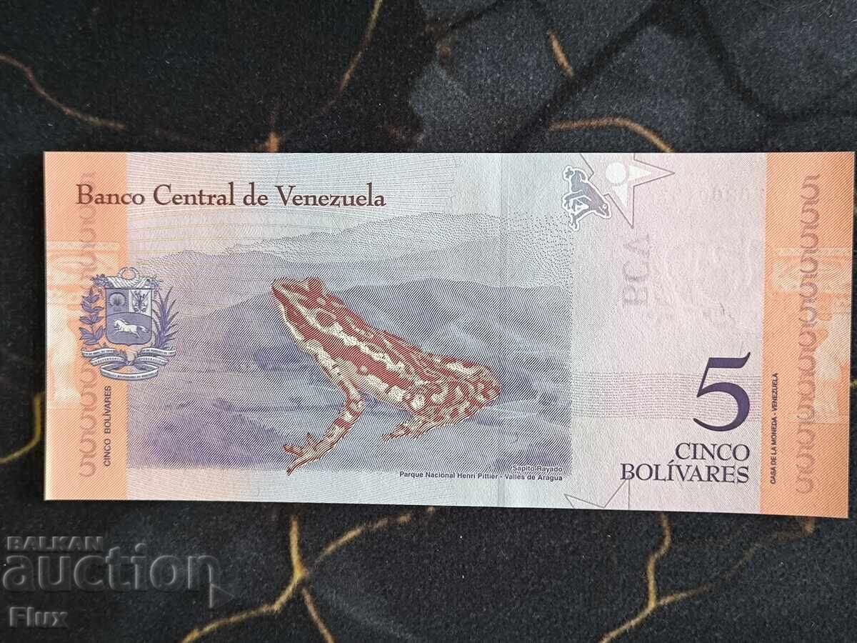 Bancnota - Venezuela - 5 bolivari UNC | 2018 cu preț € 1.50 | 2.93 BGN