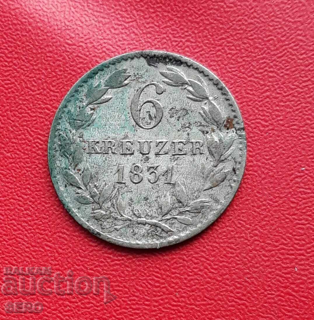 Germania-Nassau-6 kreuzer 1831-rară