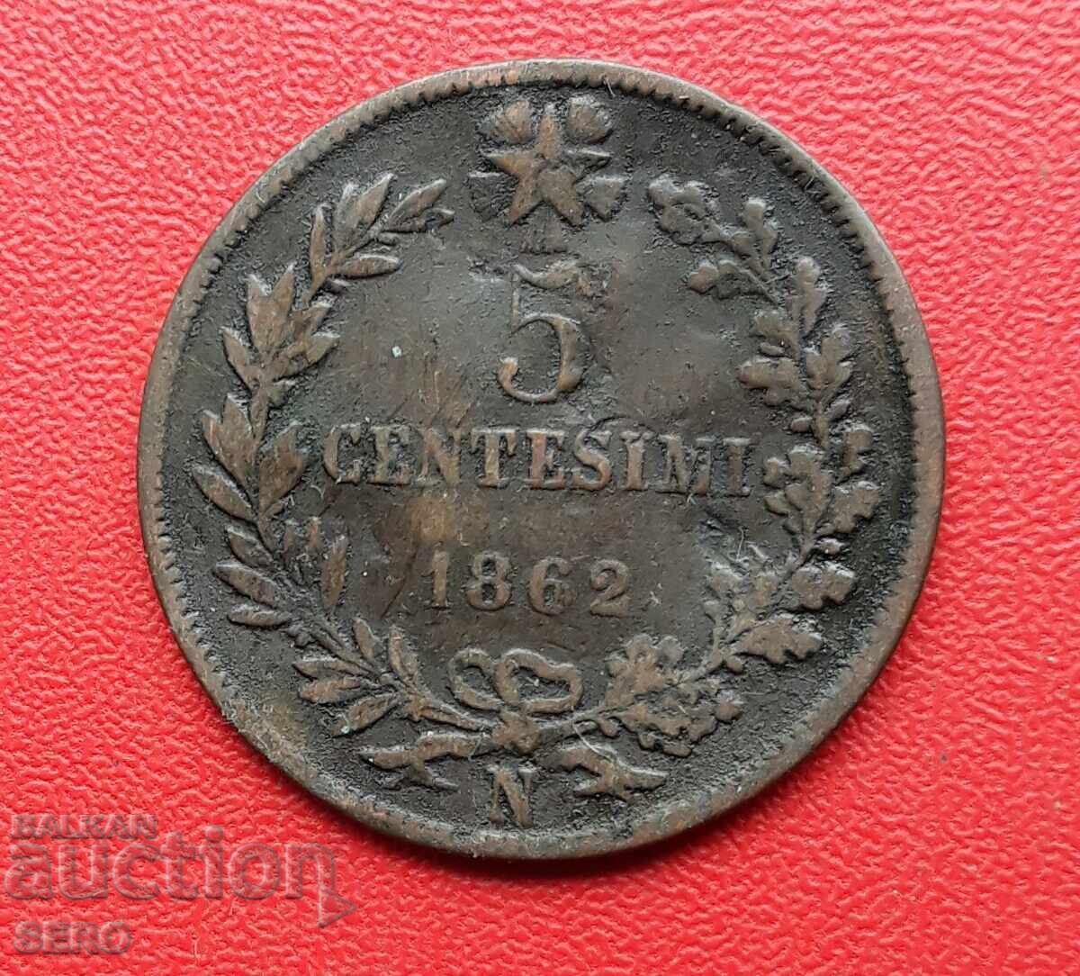 Italia-5 cenți 1862 N-Napoli