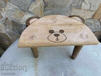 MASĂ SCĂUNEL TREI PICIOARE LEMN MASIV PIROGRAVURĂ URSULEȚ
