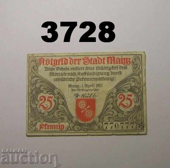 Mainz 25 pfennig 1921 Germany 770777