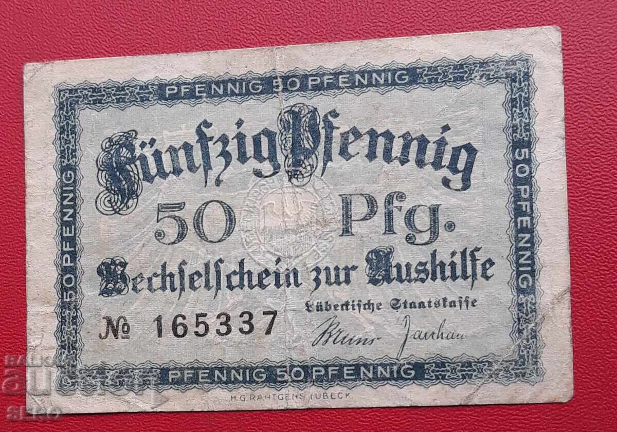 Bancnota-Germania-Schleswig-Holstein-Lübeck-50 pfennig 1920