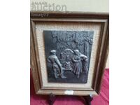 Tablou de autor cu metal, rar, în relief
